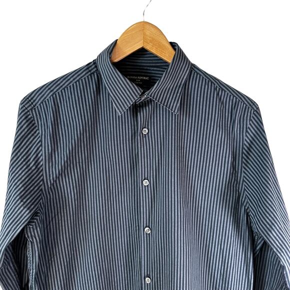 Banana Republic Men's Stretch Striped Button Up Shirt Gray Size Medium 15- 15.5 - Picture 3 of 7